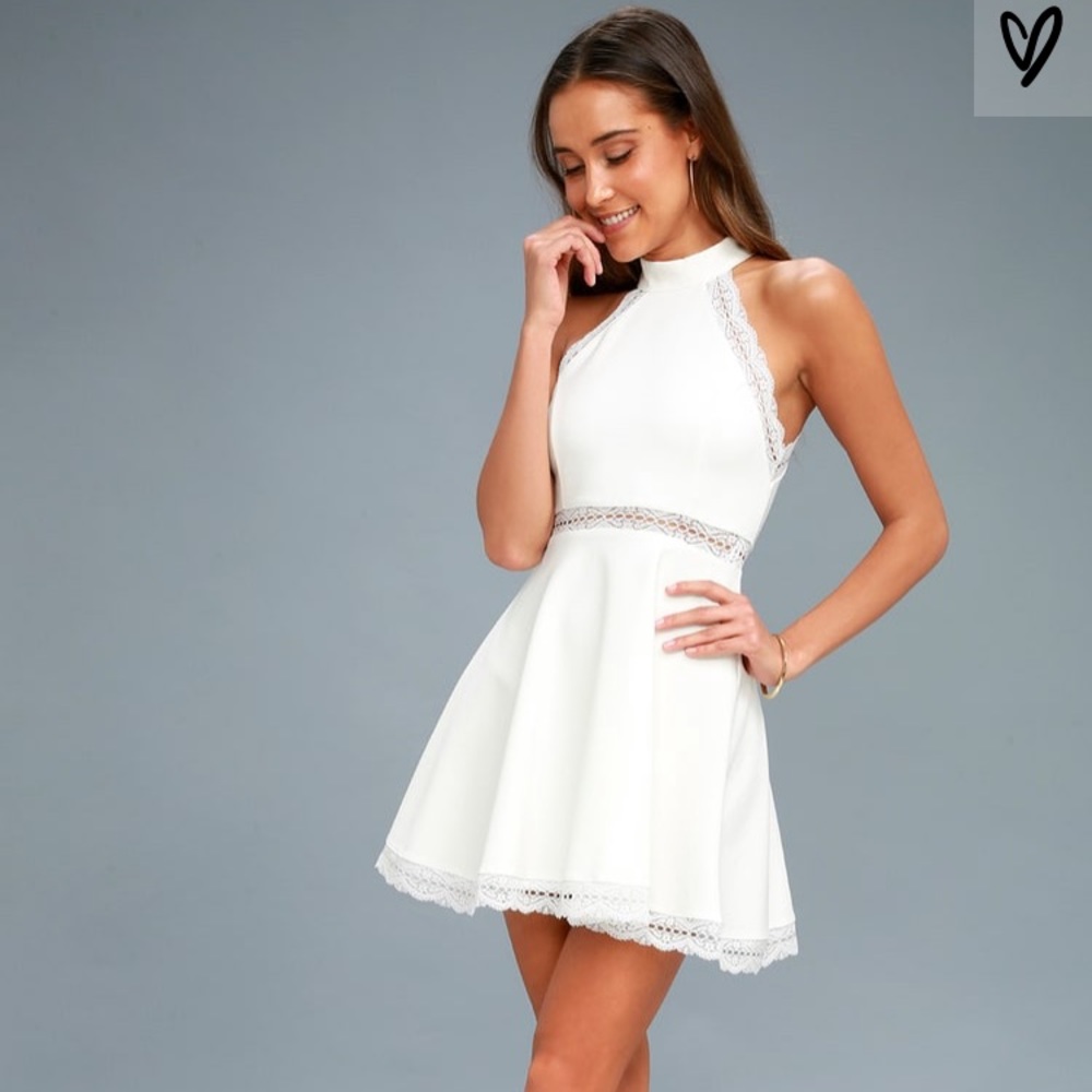 Lulus Reach Out My Hand White Lace Skater Dress